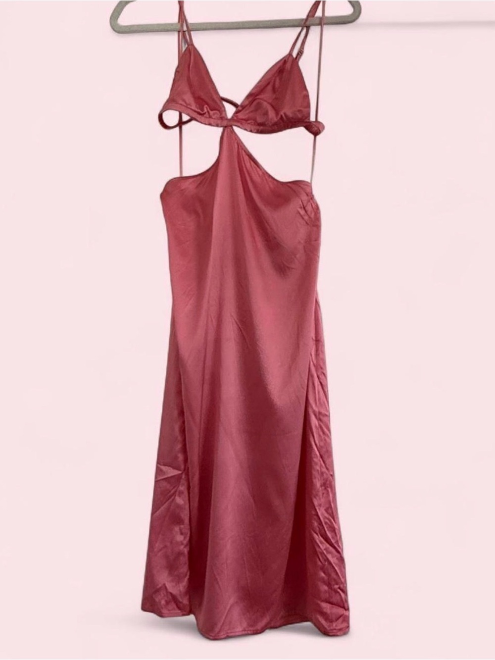 Fleur du Mal Rose Slip Midi Dress with Cutout